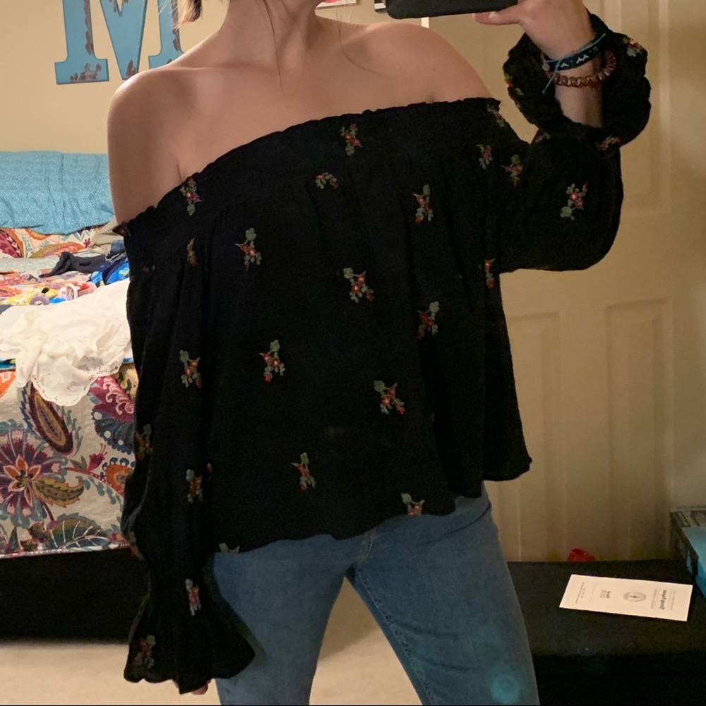 Black off the shoulder floral top